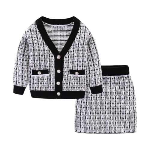 Image of Mud Kingdom Cute Little Girls Ribbed Knit Cardigan Skirt Set School Style