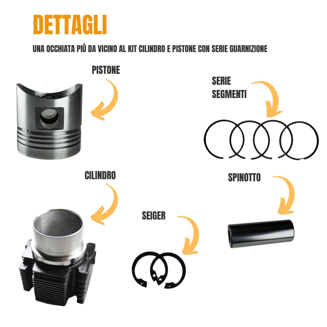 Generico Kit Cilindro e Pistone + Serie Guarnizione Completa e Paraoli Adattabile per Motore Lombardini Diesel LDA 510 per Motozappa e Motocoltivatore