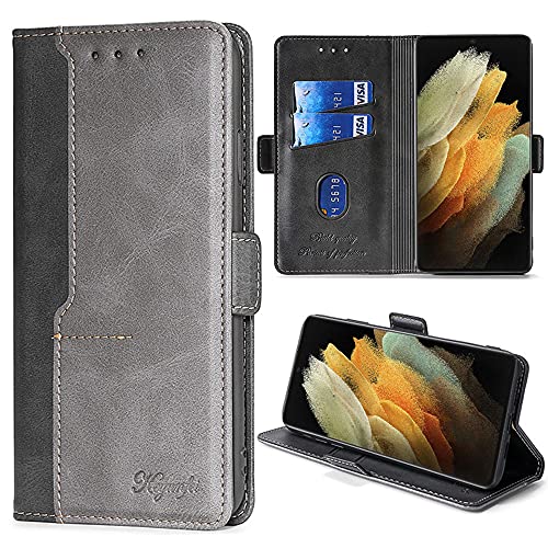For Galaxy S21 Ultra ケース 手帳型ケース AnnhanT SC-52B スマホケース 手帳型カバー 横置き機能 ストラップホール付き カードポケット付き 高級PU合皮財布型 サイドマグネット スタンド機能 落下防止 耐衝撃 全面保護 ギャラクシーS21 Ultra ケース 手帳型 対応 (ブラック+グレー)