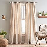 Peri Home Mallorca Embroidery Back Tab Window Curtain Panel Pair, 95', Linen/White