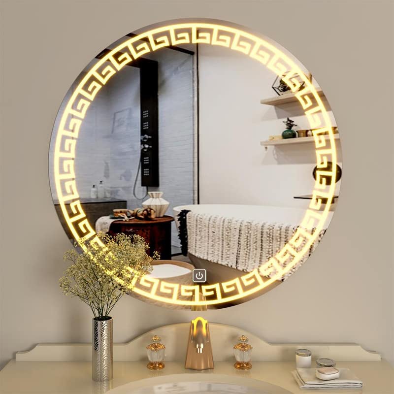 Image of Round LED Mirror ? Double-Sided Light, 3 Color Modes, Dimmable, Defogger, Memory Function for Bathroom Vanity (60X60 CM)