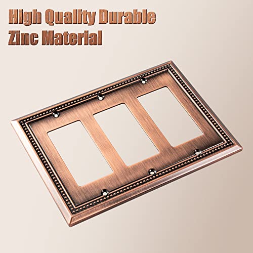 Image of Henne Bery Sunken Pearls Heavy Duty Decorative Wall Plate Switch Plate Outlet Cover (Triple Decorator, Antique Copper)