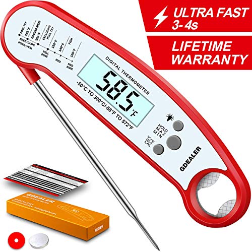 GDEALER Meat Thermometer Waterproof Digital Instant Read Food Thermometer with Bottle Opener Calibration