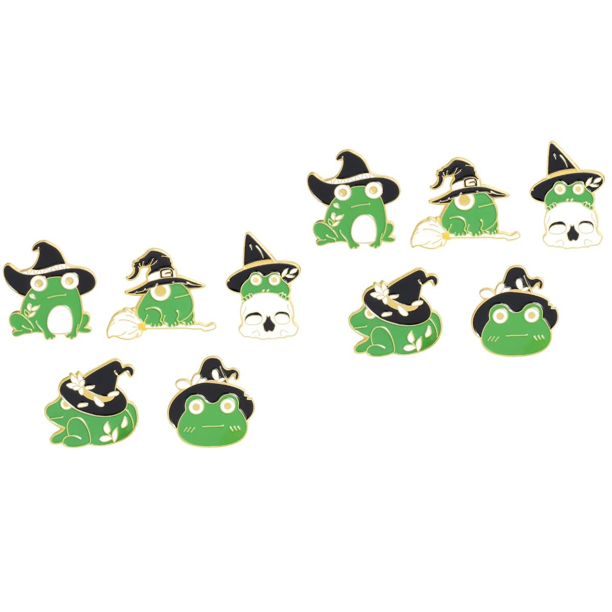 KKXXYQFC 10 ück Frosch-Brosche, einzigartige Anstecknadeln, Retro-Rucksack, Kleidung, Kristalldekor, Vintage für Damen, Damenschmuck, Legierung, Cartoon-Zauberer-Hut, Student