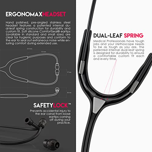 Image of Engravable - MDF MD One Stainless Steel Personalized Custom Stethoscope, Adult, Black Tube, Black Chestpieces-Headset, MDF777BO-ENGRAVING | Dual head, Trusted since 1971, Lifetime warranty, Free-Parts-for-Life, Latex-free, For doctors, nurses, students, home health