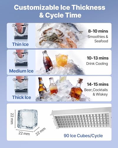 Image of VEVOR Commercial Ice Maker Machine with Pump, 265 lbs /24h with 85 lbs Storage Capacity, Built-in /Freestanding /Under Counter, Stainless Steel Ice Maker with LED Display & Self-Cleaning, for Home Bar