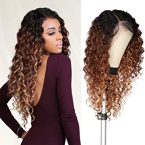 The Stylist HD LACE Front Wig Deep Twist Wave curl 13X6 Deep Transparent Lace Frontal Wigs 27 Inch Human Hair Master Blend Swiss Lace Curly Long Wig - Selena (Neutral HD Lace, BALAYAGE/CARAMEL)