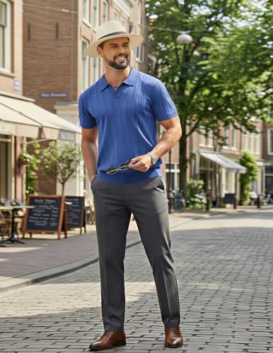 Image of COOFANDY Mens Polo Shirts Short Sleeve V Neck Knit Shirts for Men Casual Old Money Clothes Mens Golf Shirt