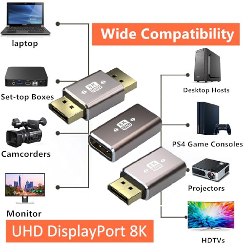 Adaptador DisplayPort 8K 3 piezas, Macho a Hembra y Más miniatura 5