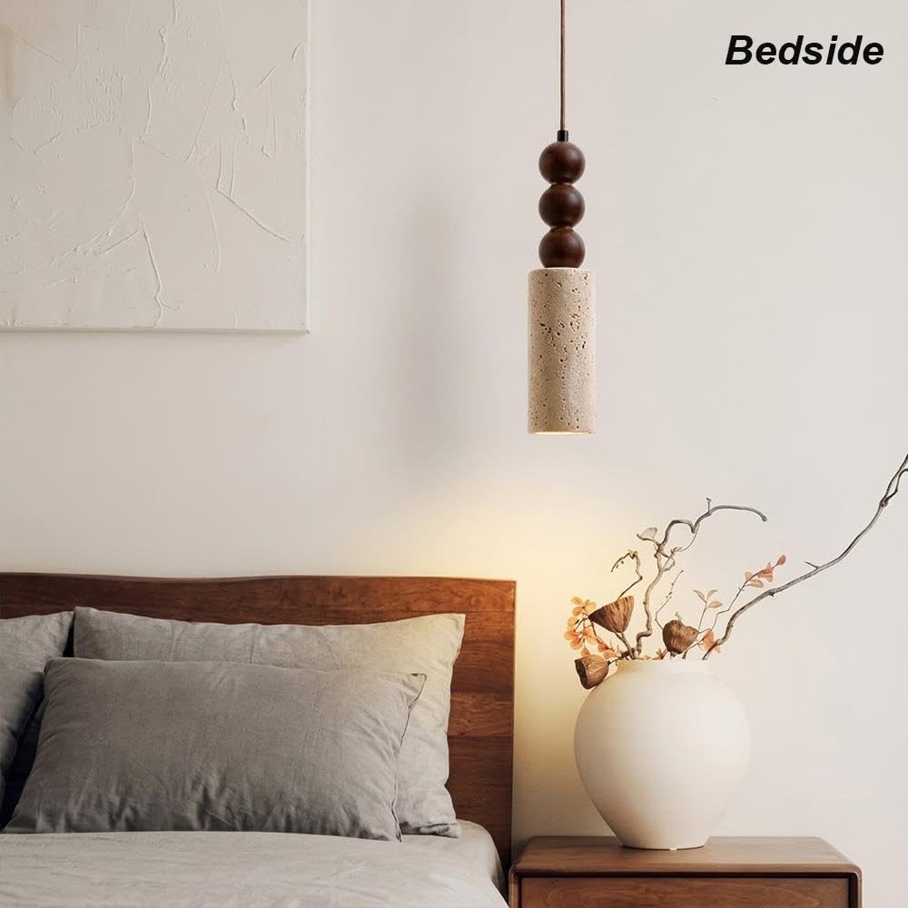 Luz Colgante Cilindro Travertino Madera, Lámpara Colgante para Bar