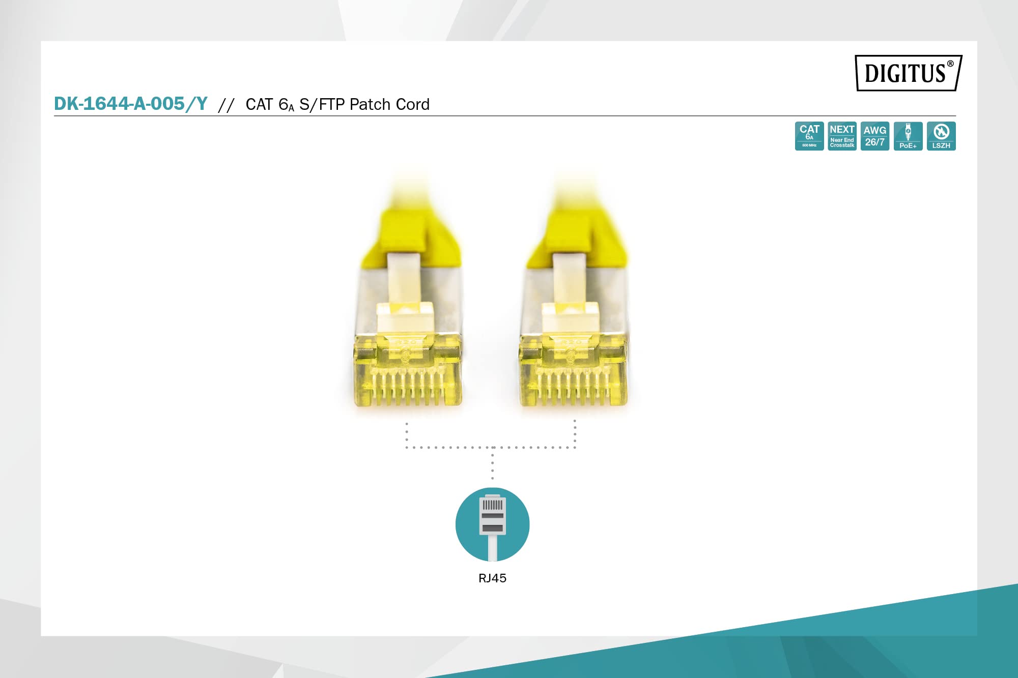 Digitus CAT 6A S-FTP patch cbl LSOH. AWG 26/7. Length 0.5m. yellow, DK-1644-A-005_Y (AWG 26/7. Length 0.5m. yellow)