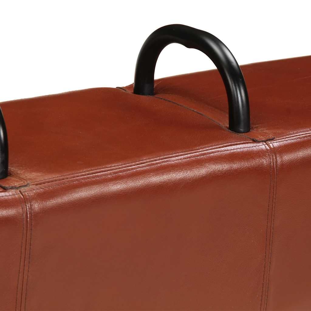 Ławka Turnbock-Design brązowa 110 cm prawdziwa skóra ławka do siedzenia z drewnianą ramą tapicerowane oparcie do salonu sypialni korytarza