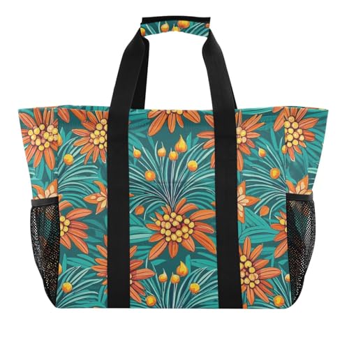 Tropical Leaf Summer Utility Bag For Trunk Foldable Beach Tote With Pockets Shopping Bags For Groceries with Handles Totes Bags For Car