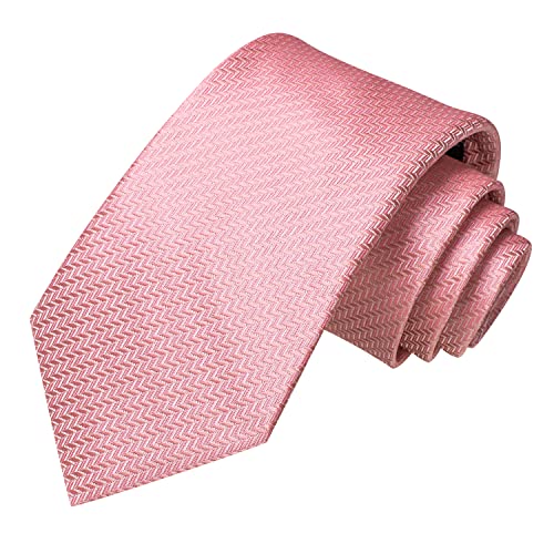 Image of Hi-Tie Solid Light Pink Ties for Men Classic Neckties and Pocket Square Lapel Pin Silver Tie Clip Cufflinks Set Wedding Business 6PCS