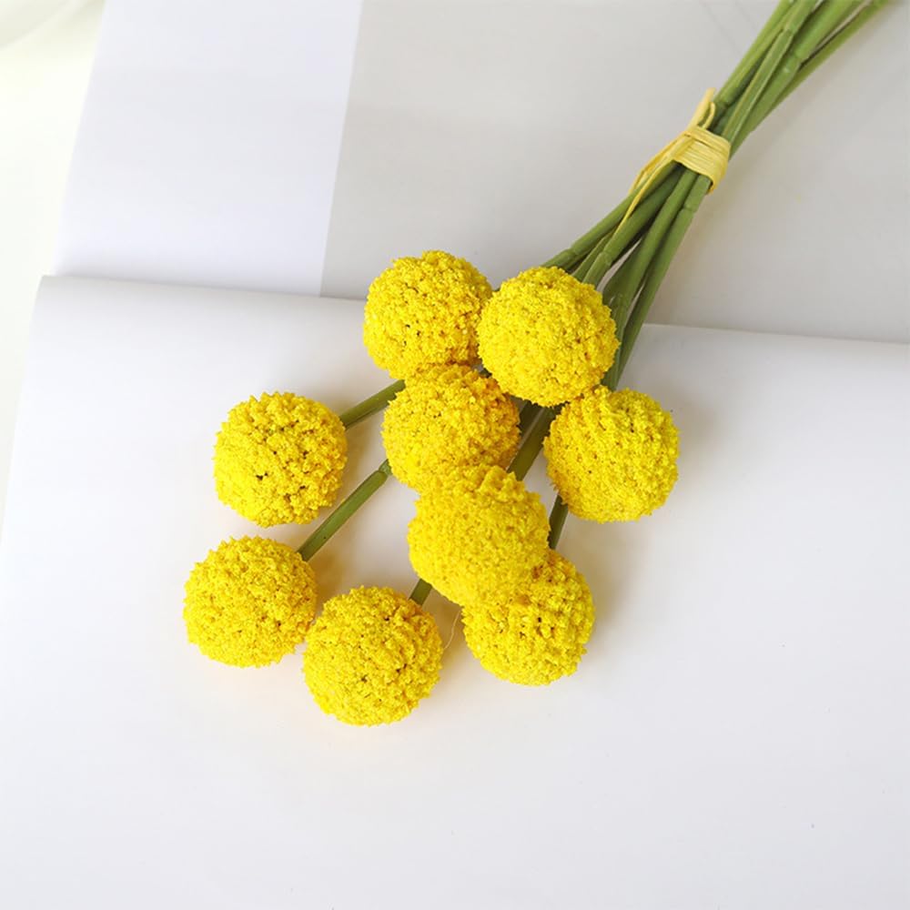 YZZY Artificial Billy Ball Flowers, Craspedia Globosa Benth, Indoor Outdoor Flowers Arrangements for Home, Holidays, Party Decoration (Light Yellow / 5pcs)