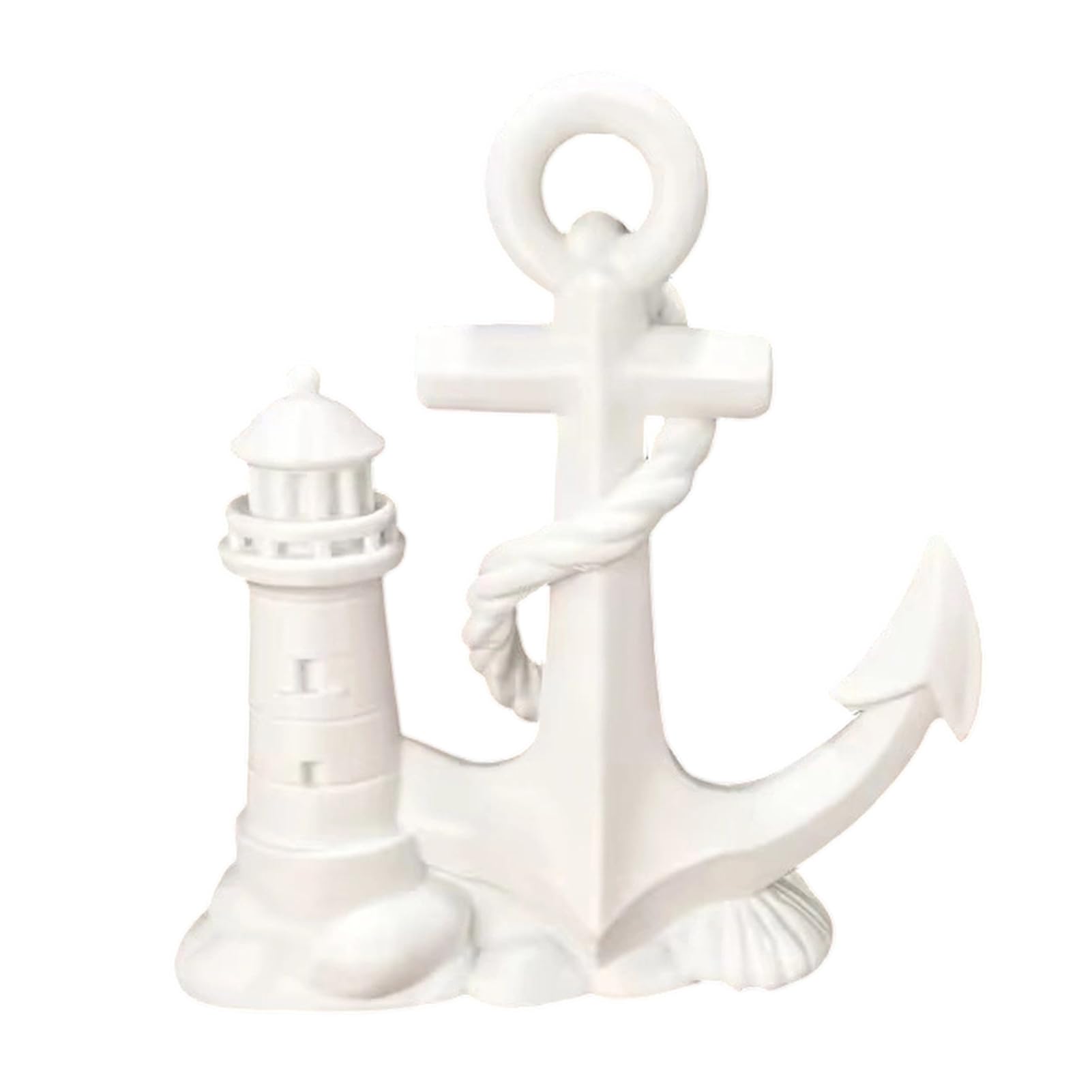 3D Printed Lighthouse and Boat Statue Ornament, Nautical Maritime Desk Decor for Home Office, Ocean Theme Figurine Sculpture, Sailing Gift Idea for Sea Lovers White