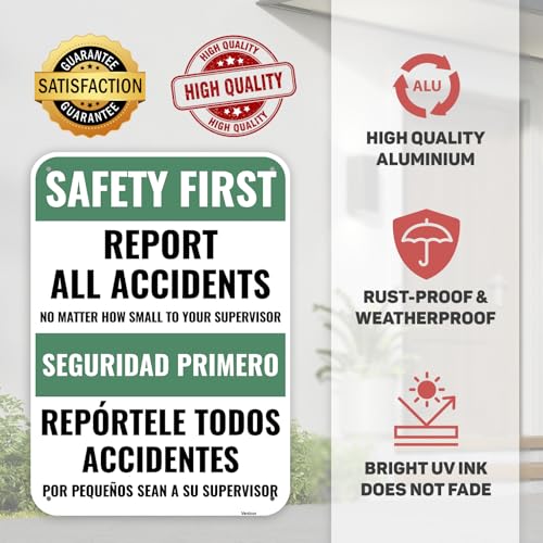 Image of 1PC Safety Sign, 14 x 10 Inches - Aluminum - Safety Decorations Posters For Workplace - Bilingual Spanish