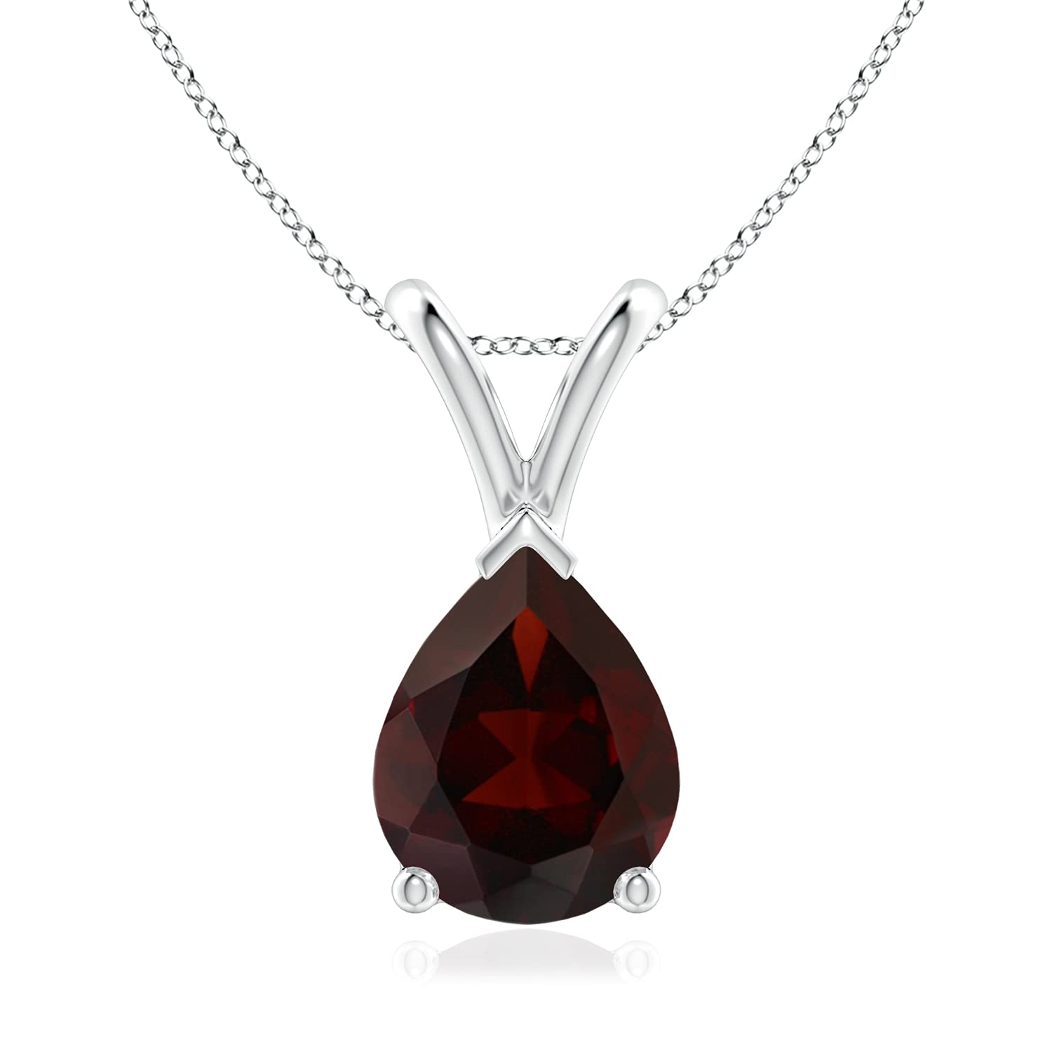 Angara V-Bale Pear-Shaped Natural Garnet Solitaire Pendant Necklace (1.8 cttw Garnet) - January Birt
