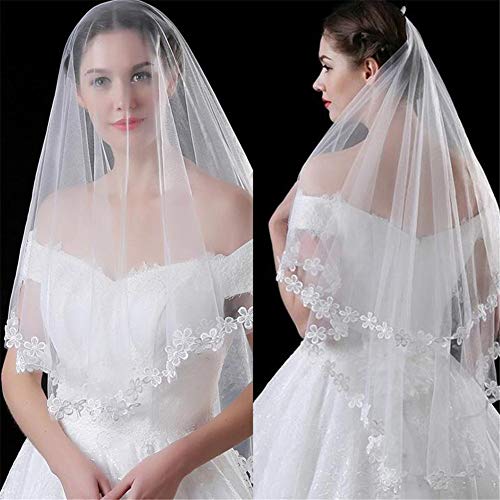 JZTRADING Velos De Novia para Fiesta Boda Nupcial Velo Flor Encaje Nupcial Velo Accesorios de Banquete de Boda Vestido de Mujer Decoración de Compromiso