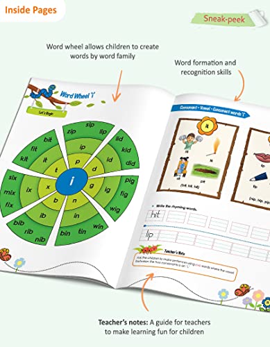 Image of Woodsnipe Tiny Blossoms - English C | Phonics Book with STICKERS for UKG | Age 4-6 Years | Learn Vowels and Consonants, Rhyming Words, Vocabulary, Word tracing, Sight words | In line with NEP 2020