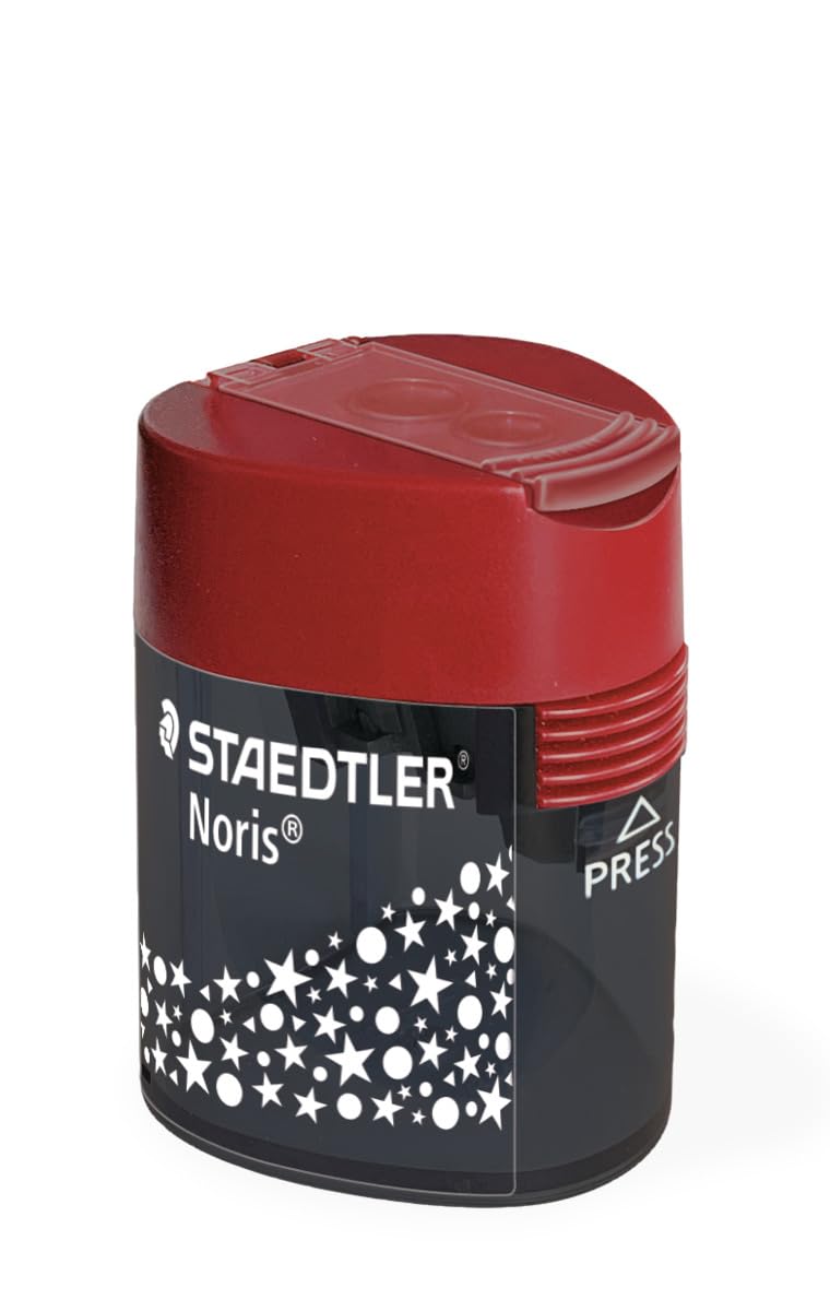 STAEDTLER Temperamatite doppio – Set da 3 – Design triangolare Noris – Temperamatite per matite in grafite e colorate – Due fori per diversi formati – Con pratico coperchio