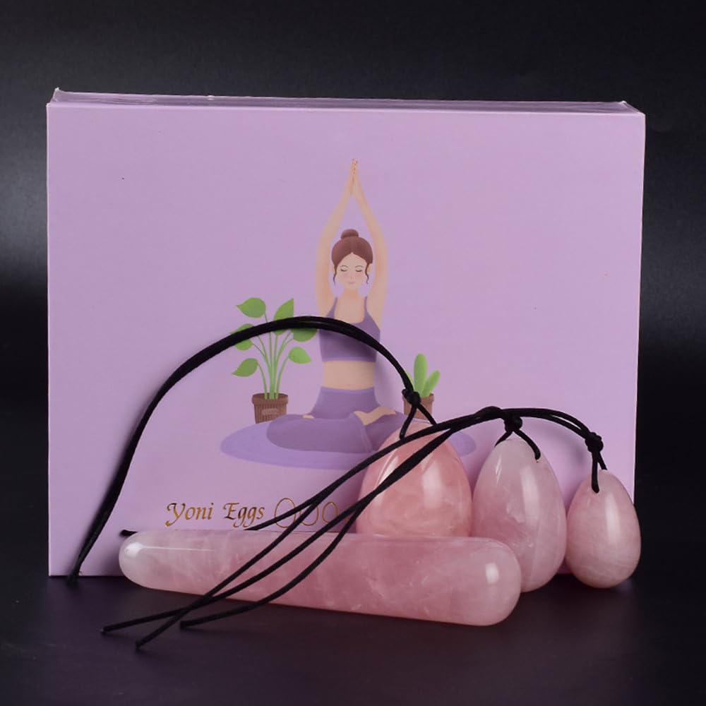 Natürliches Jadestein-Ei Yoni-Eier 3 Stück gebohrte Jade-Eier + 1 Stück Massagestab für Kegel-Übung Massagesteine für Frauen zum Trainieren von Beckenmuskeln Kegel-Übung