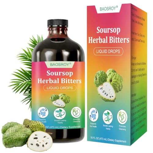 Soursop Bitters 473ml Soursop Bitters Herbal Liquid Supplement Soursop Bitter Drops with Black Seed Internal Cleansing Gluten-Free Vegetarian