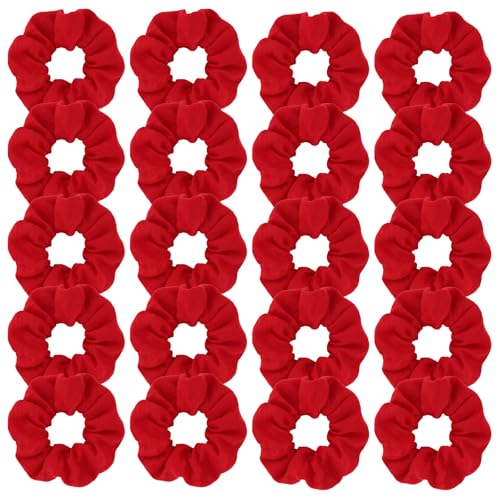 YISSION Red Cotton Hair Scrunchies 20 Pack Soft Elastic Hair Ties for Women Girls Non-Slip Ponytail Holders Comfortable Hair Bands for All Hair Types Daily Party & Holiday Use