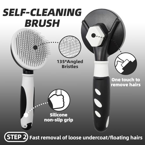 Image of Dog Brush for Shedding, 7 PCS Dog Grooming Brush Kit, Undercoat Rake, Slicker Brush, Deshedding Comb, Bath Brush, Nail Clipper for Long & Short Haired Dogs & Cats, Black
