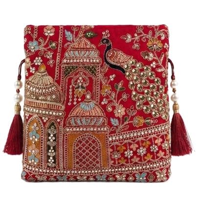 Peacock & Place Embroidered Potli Bag for Women, Red, Fabric, Small, Pearl Embellished, Traditional, Ethnic Wedding Clutch Purse-image-41