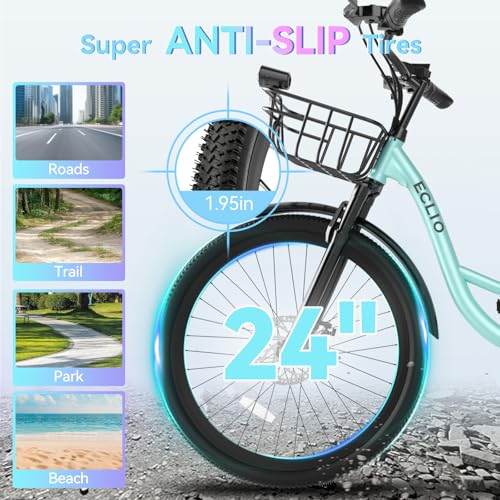 Image of 24'' Electric Bike, Peak 1000W /700W Motor 28 /20MPH, 48V /36V Removable Battery, Step Thru City Cruiser Ebike, Commuter E Bike, 7-Speed, Front Basket