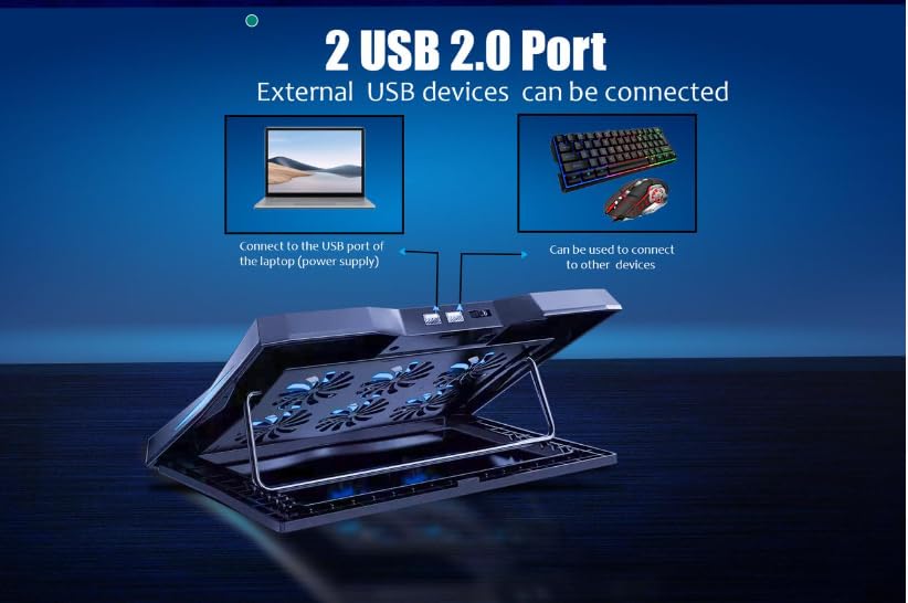 XAVI Laptop Cooling Pad with 6 Quiet Cooling Fans | Portable Gaming Laptop Cooler Stand | USB Powered | Adjustable Height Cooling Pads | Compatible... - Image 3