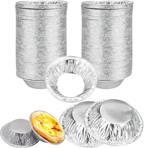 YSTrillion Moules à Tarte Aux œufs 100 Pièces Moule Tartelette Pasteis de Nata Kit,Moule Aluminium Jetable Plateaux en Papier d'Aluminium pour Tartes à la...