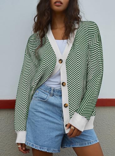 Dokotoo Women's 2025 Fashion Casual Open Front Long Sleeve Chunky Knit Striped Cardigans Sweaters Outerwear Coats4