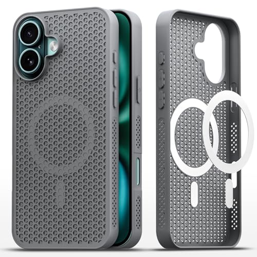 Image of Pikkme Back Cover for iPhone 16 | Honeycomb Cooling Design | Silicone Heat Dissipation | Mag-Safe Compatible | Shockproof Camera Protection Bumper Case (Grey)