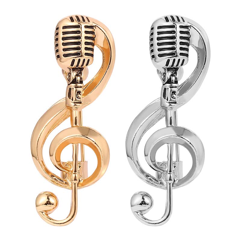 Image of Opexicos 2Pcs Silver Gold Color Alloy Microphone Music Note Brooches for Men and Women Gift