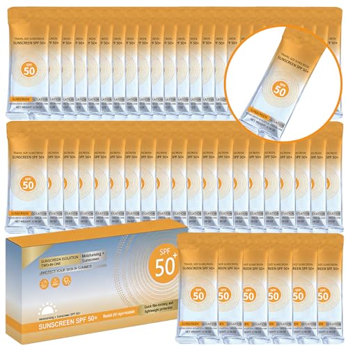 50 Pcs Travel Size Sunscreen SPF 50+ Bulk Mini Sunscreen for Face & Body Lightweight Non-Greasy Summer Beach Vacation Essentials Outdoor Activities Party Favors 0.19 OZ/Pack