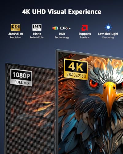Image of Yodoit Portable Monitor 19 inch 4K UHD QLED 144Hz 146% sRGB Travel Gaming Monitor Screen Display with USB Type C Port and Built-in Speakers Compatible with PC, Xbox Black