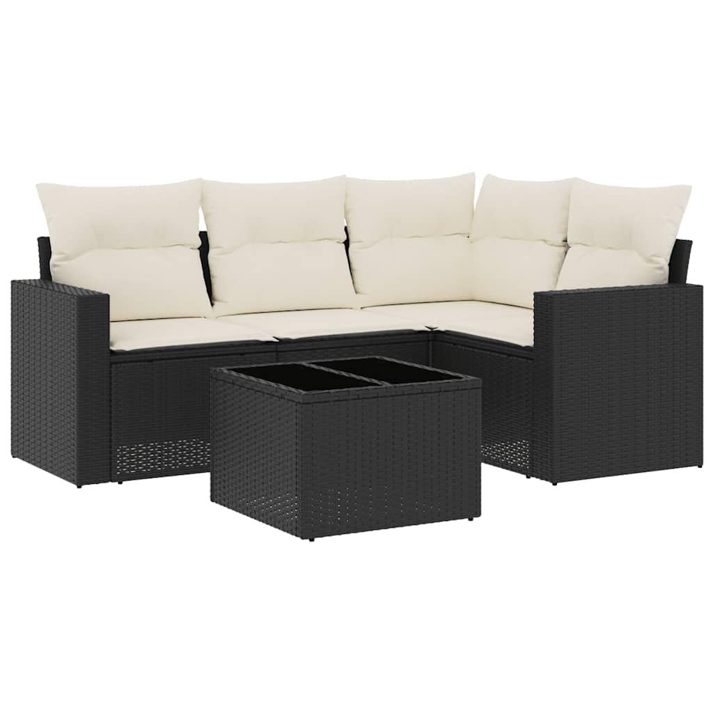 Salon de jardin 5 pcs haut de gamme en résine tressée noire Solivagant