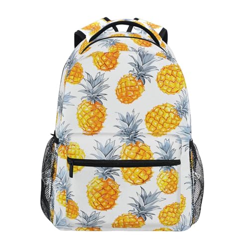 White Pineapple Yellow Backpack for School Boys Girls Adults Kids Bookbag Laptop Bag 15L