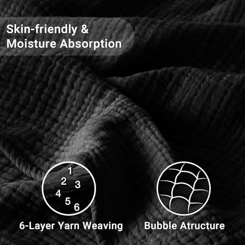 Image of 100% Cotton Muslin Blanket 40 inch x 40 inch, Breathable and Lightweight Cotton Throw Blankets, Soft Cooling Summer Gauze Blanket for All Season, Black
