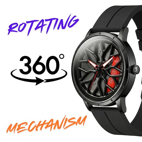 Image of GOLDENIZE FASHION Branded Men's Sport Quartz Watch Car Wheel Multicolour Dial Wheel Dial 360 Rotating Casual Fashion Stainless Steel Alloy Mens &Boy's Luxury Metal Gift Creative Watch