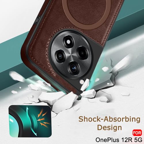 Image of TheGiftKart Genuine Leather Finish Back Cover Case for OnePlus 12R 5G | Shockproof Design | Raised Edges for Camera & Screen Protection | Stunning Minimalist Design Cover (MagSafe Compatible, Brown)