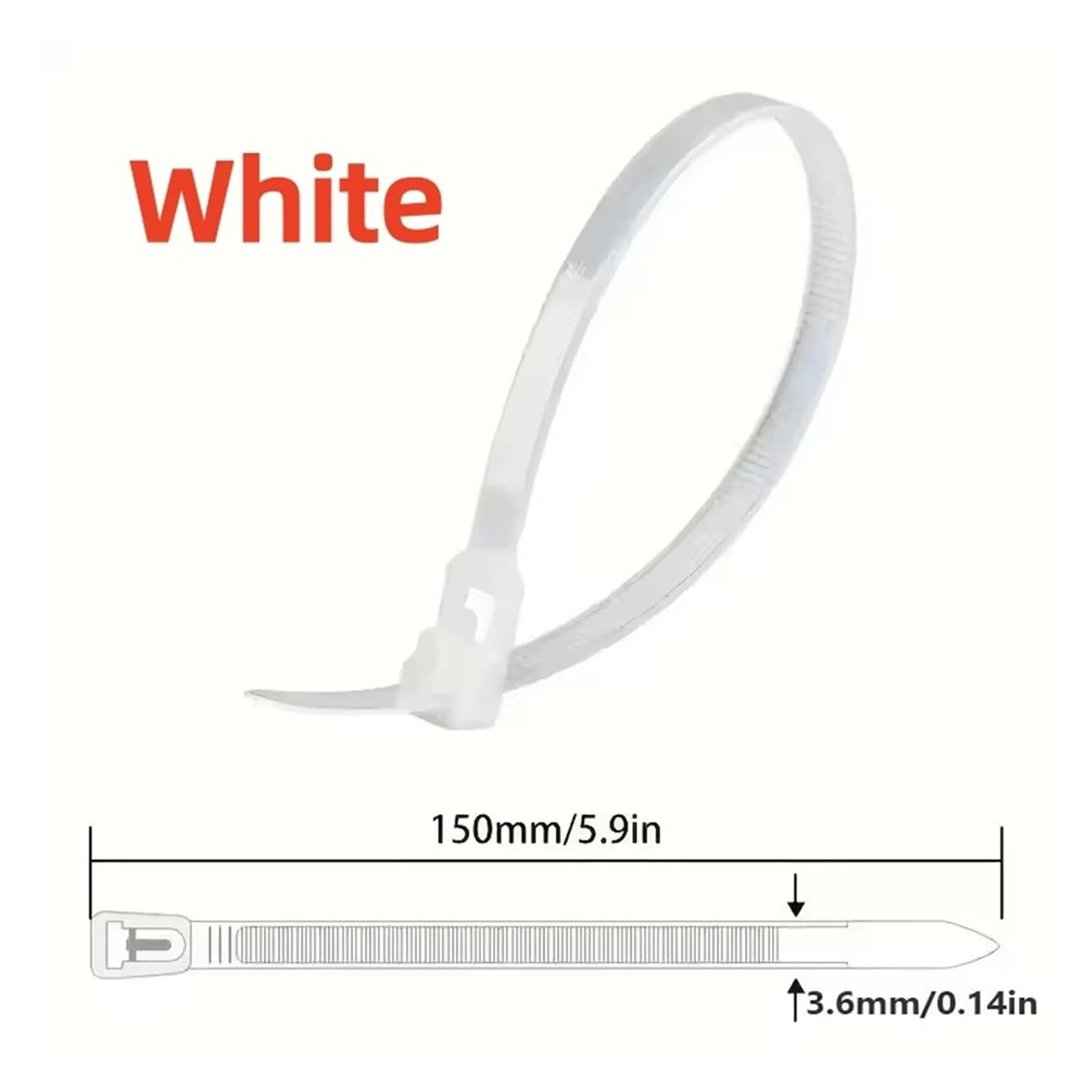 Fascette riutilizzabili con pulsante di rilascio | Fascette in nylon bianco e nero – Cinghie slipknot staccabili per casa, ufficio e officina (bianco, 200 pezzi)