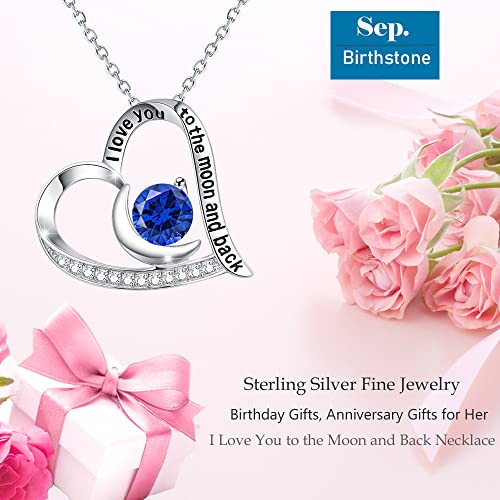 Birthday Gifts for Women I Love You to the Moon and Back Necklace September October Birthstones Blue Sapphire Opal Tourmaline and More Stones Jewelry 925 Sterling Silver2