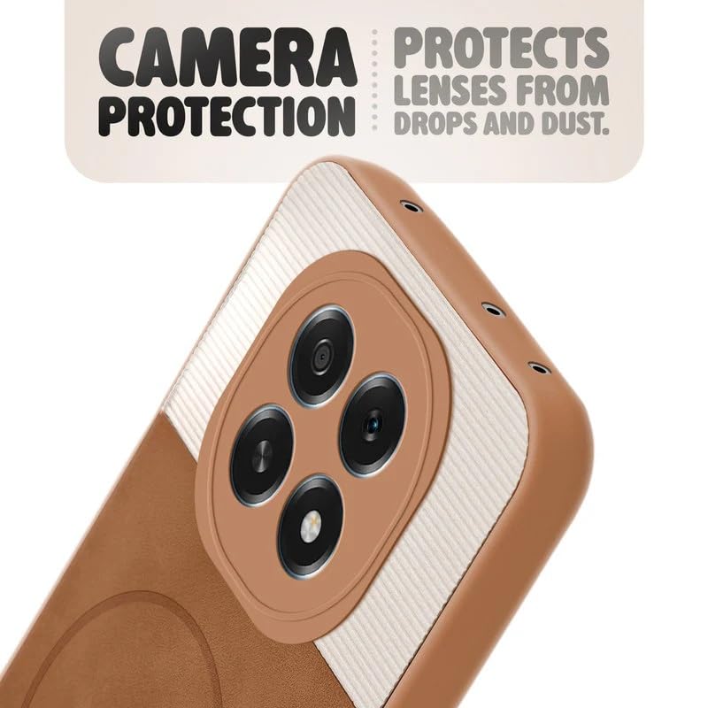 Image of Bintage case Macc-Safe Design Hard Light Weight Back Case | Soft Border Camera Protect | Dual PU Leather Finish Back Cover Compatible for Oppo F29 5G - White & Brown
