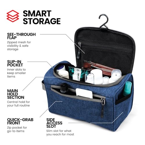 Image of FATMUG Large Toiletry Organizer Dopp Kit Washbag for Men, Cosmetics Pouch for Women- Navy Blue