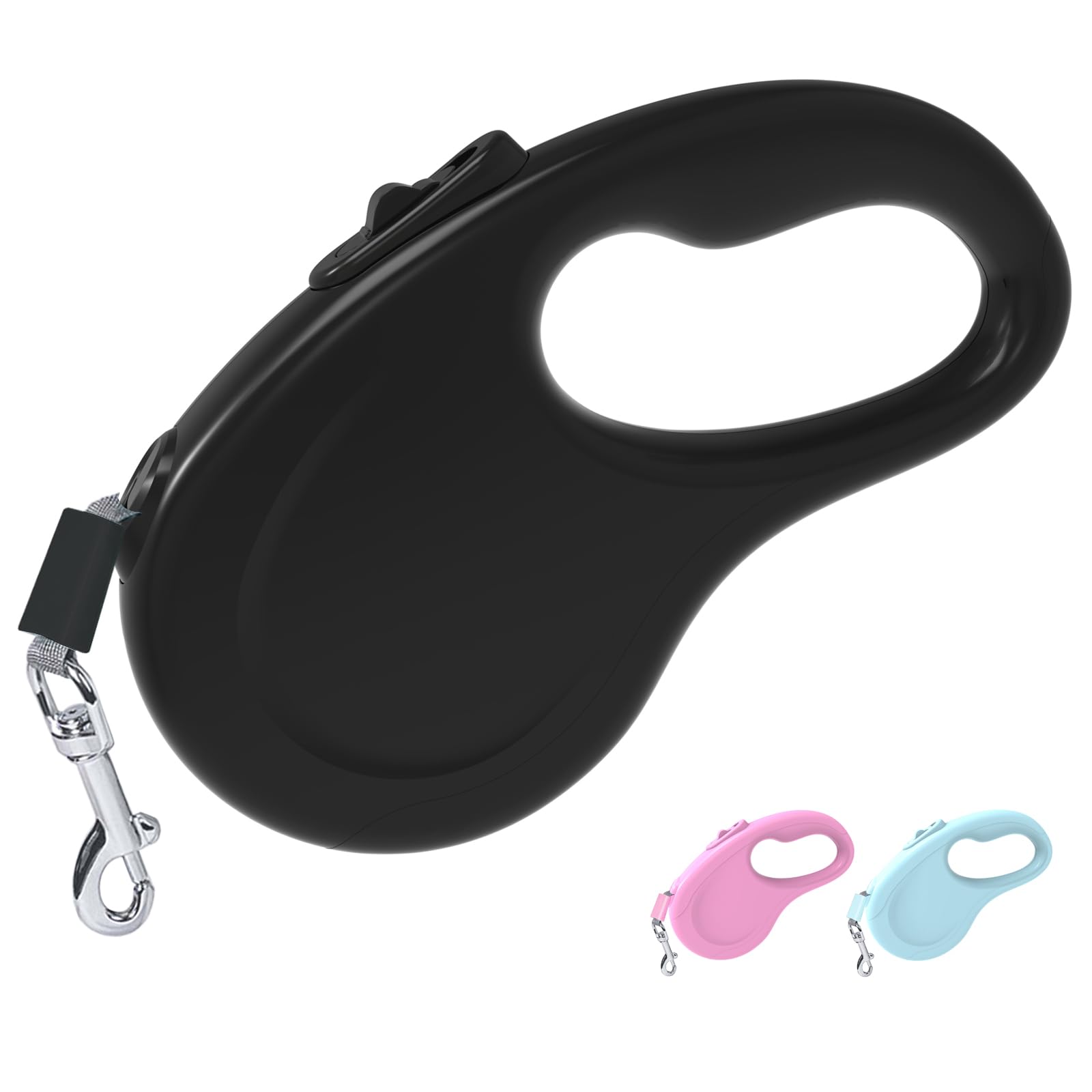 Retractable Dog Lead, 16Ft/5M Light Weight Retractable Lead for Small Medium Dogs Up to 20KG/44lbs, Strong Nylon Tape 360° Tangle-Free One-Hand Brake (Black)