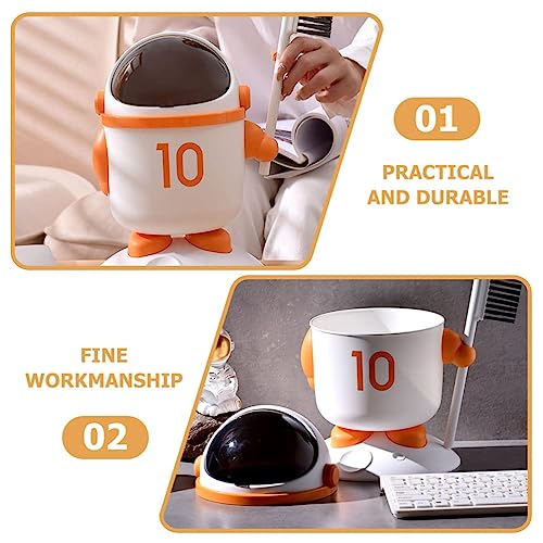 Image of Astronaut Trash Can Cute Mini Desktop Dustbin Smooth Flip Lid Small Garbage Can For Office Desktop Coffee Table Kitchen Tiny Waste Bin Small Basket Manual-Lift With Brush (Orange,1-Pcs)