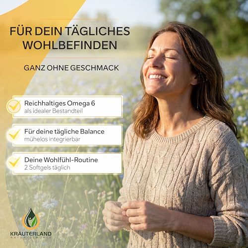 Kräuterland Schwarzkümmelöl Kapseln 420 Stück, hochdosiert (1000mg pro Tagesdosis), 100% Nigella Sativa, Omega Fettsäuren, ohne Zusatzstoffe, hoher Thymochinon, Deutsche Premium Qualität